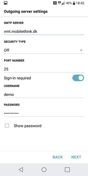 Enter Outgoing server address
