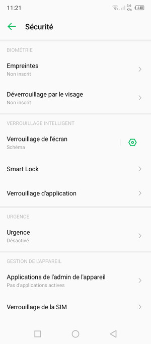 Pour modifier le code PIN de la carte SIM, faites défiler et sélectionnez Verrouillage de la carte SIM