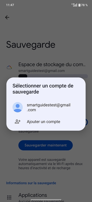 Sélectionnez votre compte de sauvegarde