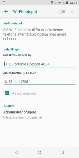 Indtast en Wi-Fi-hotspot adgangskode på minimum 8 tegn