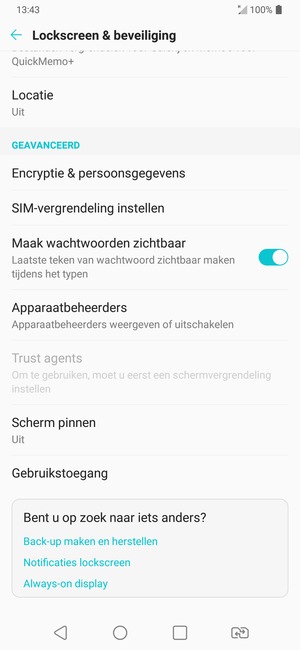 Om de pin voor de simkaart te wijzigen, keert u terug naar het menu Lockscreen & beveiliging en selecteert u SIM-vergrendeling instellen