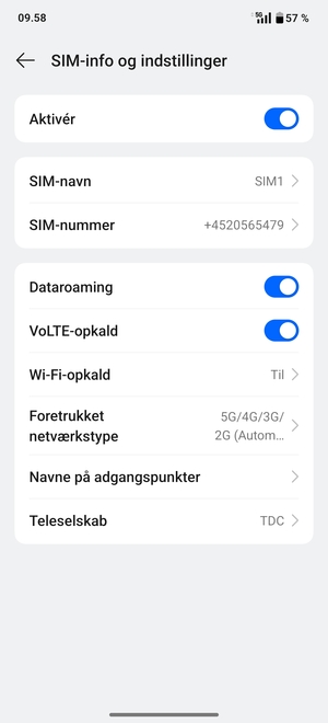 Slå Dataroaming til eller fra