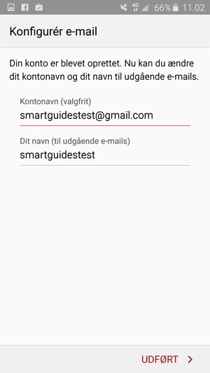 Giv din konto et navn og indtast dit navn. Vælg UDFØRT
