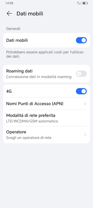 Seleziona Nomi Punti di Accesso (APN)