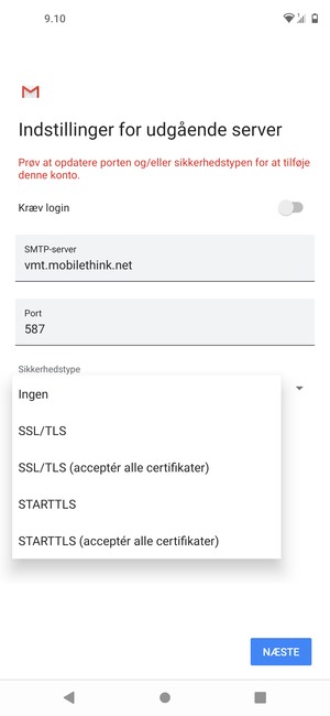 Vælg Ingen og NÆSTE