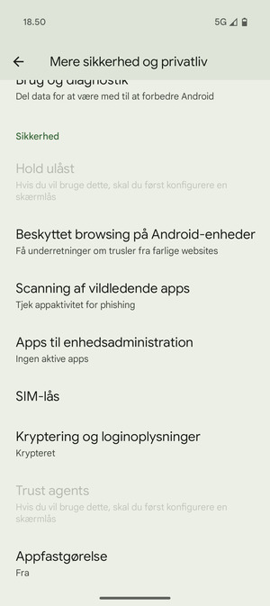 Scroll til og vælg SIM-lås
