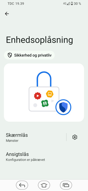 Din telefon er nu sikret med en skærmlås
