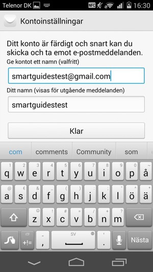 Ge ditt konto ett namn och ange ditt namn. Välj Klar