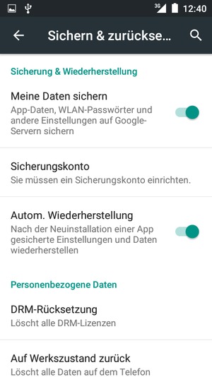 Wählen Sie Sicherungskonto
