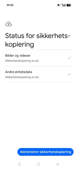 Velg Administrer sikkerhetskopiering