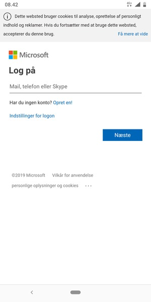Indtast din e-mailadresse og vælg Næste