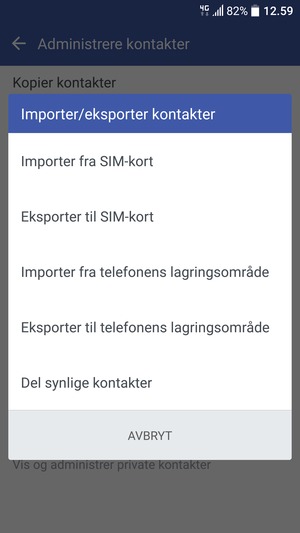 Velg Importer fra SIM-kort