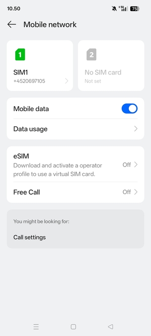 Select SIM1 or SIM2