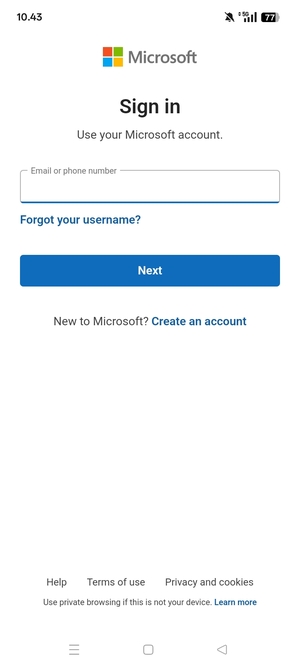 Enter your Email address and select Next