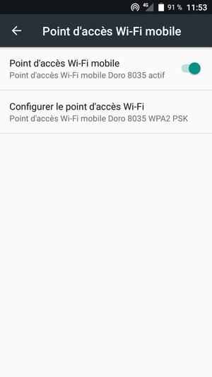 Votre téléphone est maintenant configuré pour être utilisé comme modem