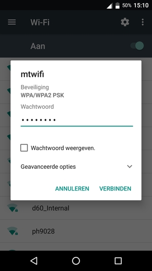 Voer het WiFi-wachtwoord in en selecteer VERBINDEN