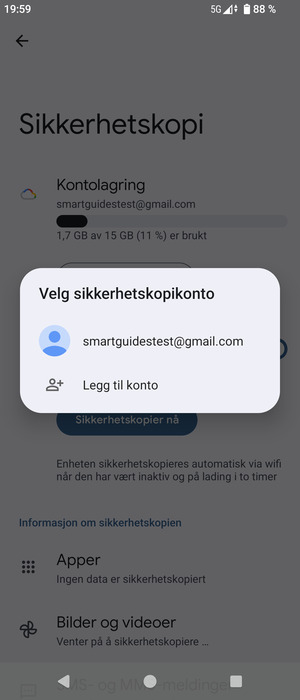 Velg sikkerhetskopi-kontoen din