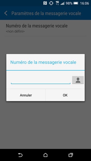 Saisissez le numéro de la messagerie vocale et sélectionnez OK