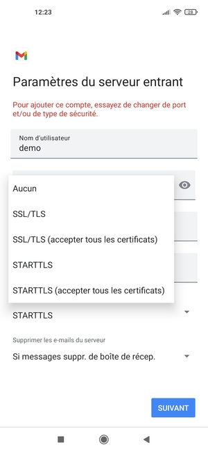 Sélectionnez Aucun puis SUIVANT