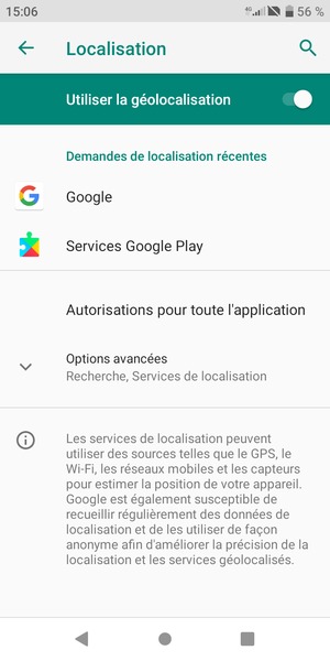 Désactiver le Utiliser la géolocalisation