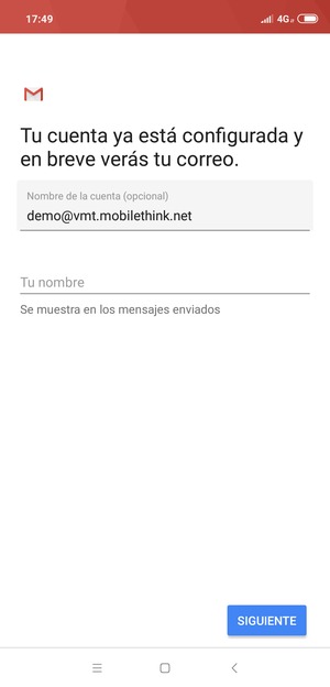 Déle a su cuenta un nombre y escriba su nombre. Seleccione SIGUIENTE
