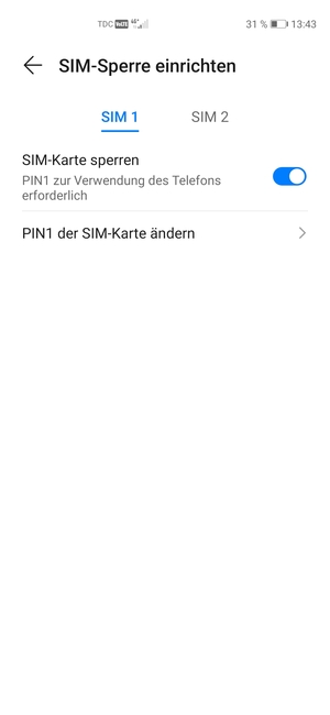 Wählen Sie SIM 1 oder SIM 2 und wählen Sie PIN der SIM-Karte ändern