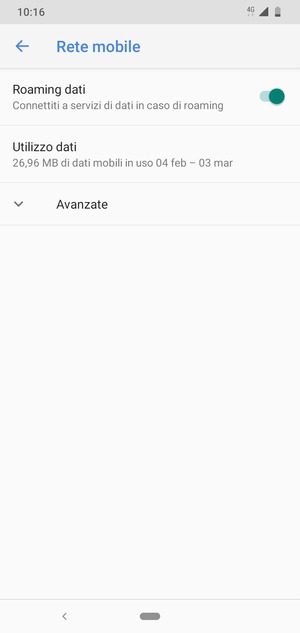 Attiva o disattiva Roaming dati