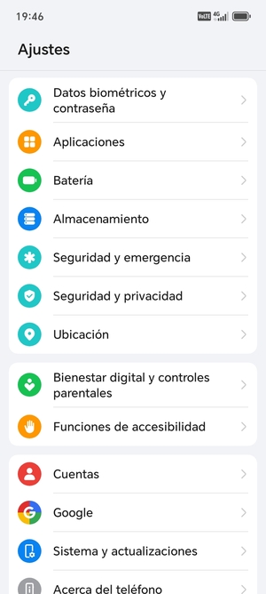 Desplácese y seleccione Seguridad y privacidad