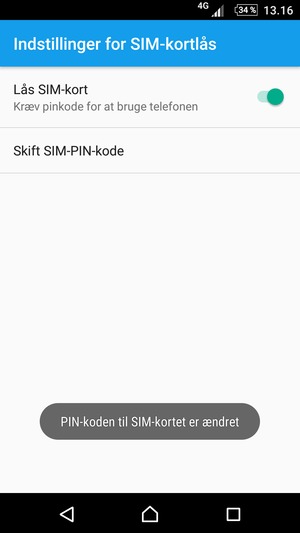 Din PIN-kode til SIM-kort er nu ændret