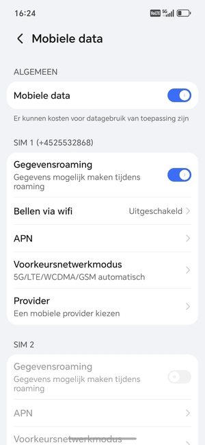 Schakel Gegevensroaming in of uit