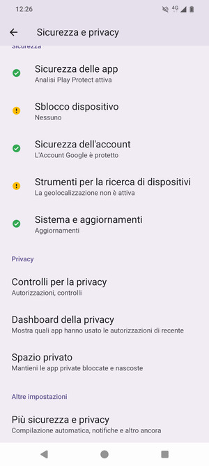 Scorri e seleziona Più sicurezza e privacy