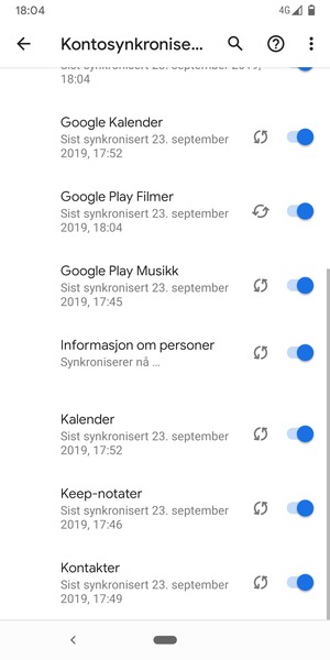 Dine kontakter fra Google vil synkroniseres til telefonen din