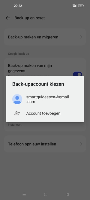 Selecteer uw back-up-account