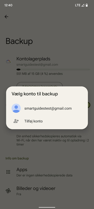 Velg sikkerhetskopi-kontoen din