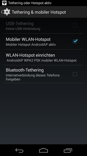 Ihr Handy ist jetzt für die Verwendung als Modem eingerichtet
