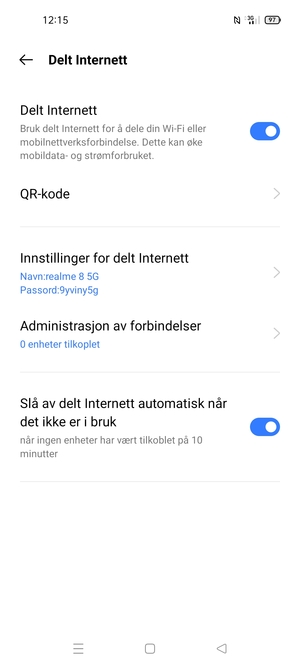 Telefonen din er konfigurert for bruk som et modem