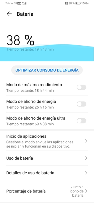 Para habilitar Ahorro de energía ultra, active Modo de ahorro de energía ultra