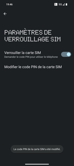 Votre code PIN de la carte SIM a été modifié