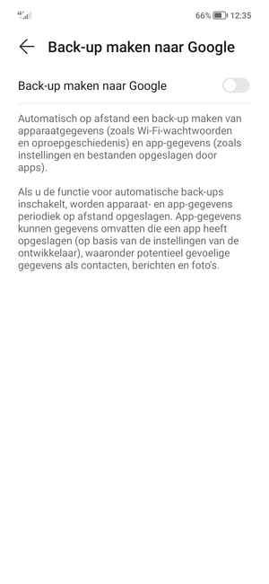 Schakel Back-up maken naar Google in