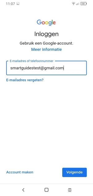Voer uw Gmail adres in en selecteer Volgende