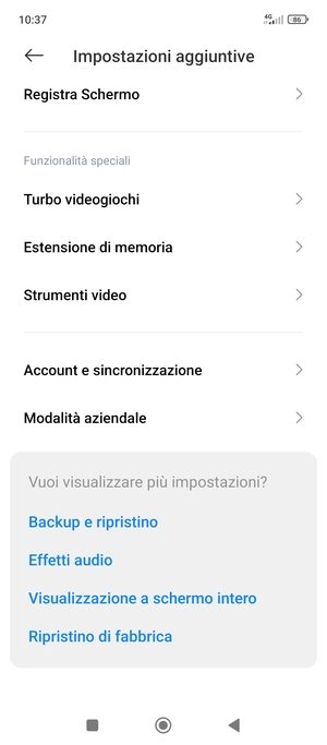 Scorri e seleziona Account e sincronizzazione