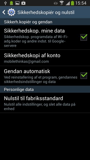 Vælg Sikkerhedskopi af konto