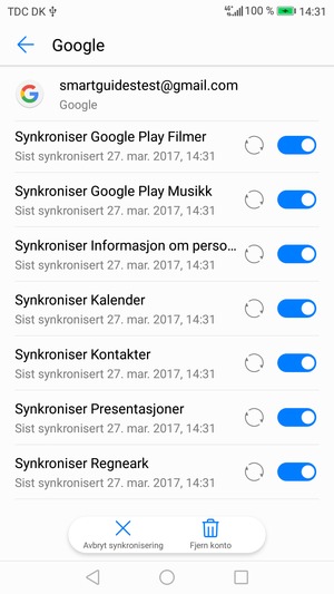 Dine kontakter fra Google vil synkroniseres til smarttelefonen din