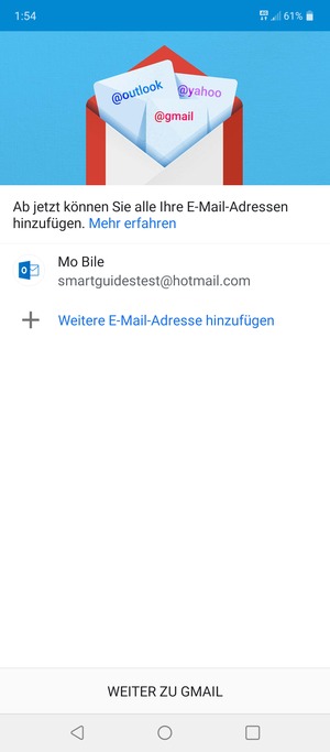 Wählen Sie WEITER ZU GMAIL