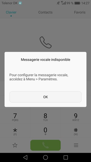 Si votre messagerie vocale n'est pas configurée, sélectionnez OK