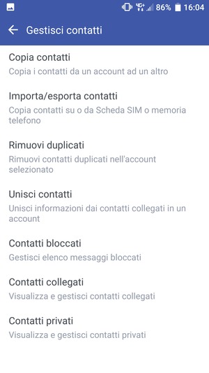 Seleziona Importa/esporta contatti