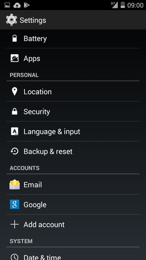 Scroll to and select Security
