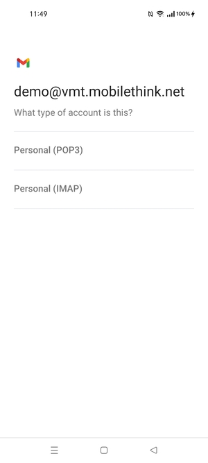 Select Personal (POP3) or Personal (IMAP)