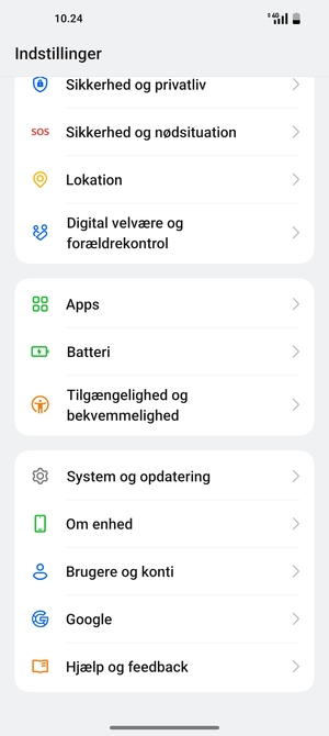 Scroll til og vælg System og opdatering