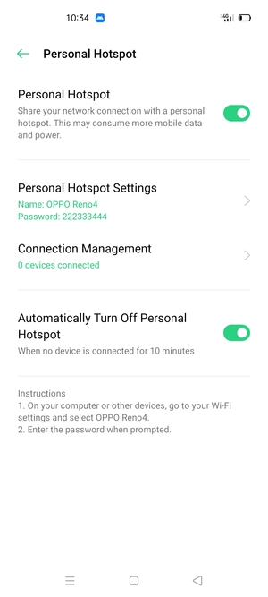 Your phone is now set up for use as a modem